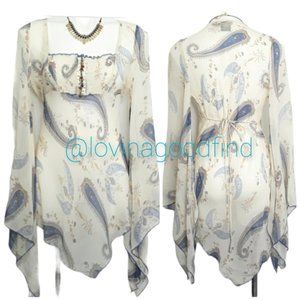 Rampage Sheer Paisley Tunic with Bell Sleeves EUC sz M